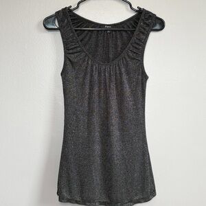 😎 Express Fitted Ruched Black Shimmer Sleeveless Blouse Tank Top Women’s Medium